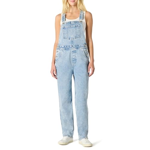 Amazon Essentials Damen Jeans-Overall in Relaxed-Fit mit geradem Bein mit mittlerem Stretchanteil, Helles Eisblau, XL von Amazon Essentials
