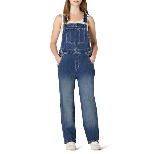 Amazon Essentials Damen Jeans-Overall in Relaxed-Fit mit geradem Bein mit mittlerem Stretchanteil, Klassische Mittlere Waschung, M von Amazon Essentials
