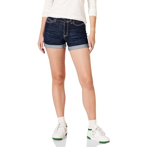 Amazon Essentials Damen Jeansshorts In Schmaler Passform Mit Mittelhohem Bund, 10 cm, Dunkle Waschung, 40 von Amazon Essentials