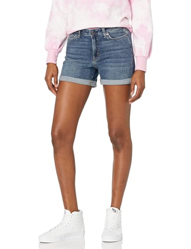 Amazon Essentials Damen Jeansshorts In Schmaler Passform Mit Mittelhohem Bund, 10 cm, Vintage Waschung, 40 von Amazon Essentials