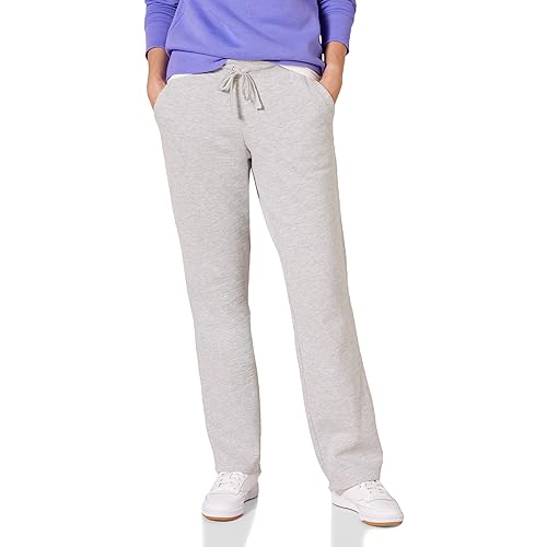 Amazon Essentials Damen Jogginghose Mit Geradem Bein Und Kordelzug Für Damen, Fleece – (In Übergröße Erhältlich), Hellgrau Meliert, L von Amazon Essentials