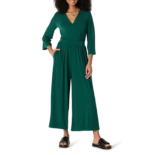 Amazon Essentials Damen Jumpsuit Aus Mattem Jersey In Lockerer Passform, Dunkelgrün, XXL von Amazon Essentials