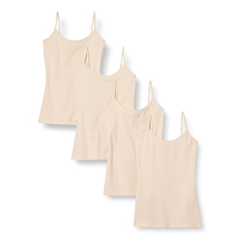Amazon Essentials Damen Kamisol in schmaler Passform, 4er-Pack, Beige, L von Amazon Essentials