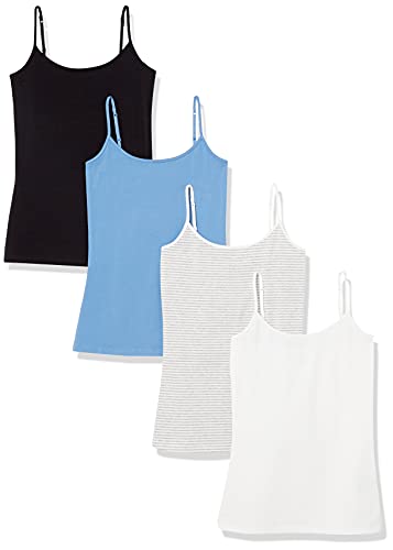 Amazon Essentials Damen Kamisol in schmaler Passform, 4er-Pack, Blau/Grau Streifen/Schwarz/Weiß, M von Amazon Essentials