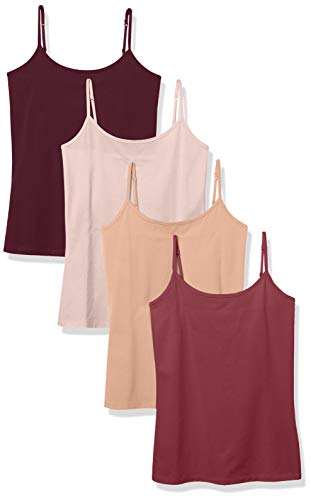 Amazon Essentials Damen Kamisol in schmaler Passform, 4er-Pack, Dunkles Burgunderrot/Helles Burgunderrot/Kamelbraun/Pale Mauve, XXL von Amazon Essentials