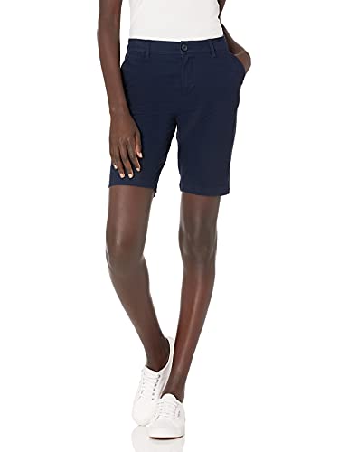 Amazon Essentials Damen Khaki-Bermudashorts mit mittelhohem Bund schmaler Passform und 25 cm Schrittlänge, Marineblau, 40 von Amazon Essentials