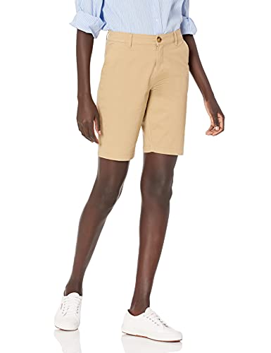 Amazon Essentials Damen Khakifarbene Bermudashorts mit mittelhohem Bund, schmaler Passform und 25 cm Schrittlänge, Khakibraun, 42 von Amazon Essentials