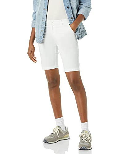 Amazon Essentials Damen Khakifarbene Bermudashorts mit mittelhohem Bund, schmaler Passform und 25 cm Schrittlänge, Weiß, 40-42 von Amazon Essentials