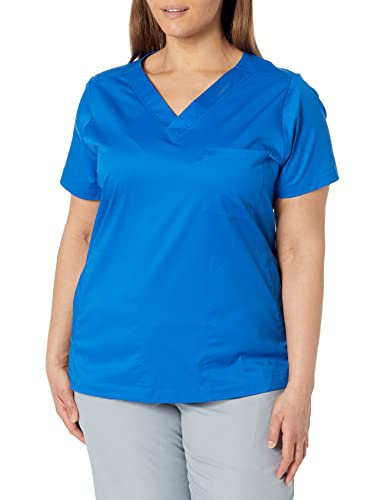 Amazon Essentials Damen Klassisch geschnittenes Scrub-Top mit V-Ausschnitt und kurzen Ärmeln (erhältlich in Übergrößen), Blau, L von Amazon Essentials