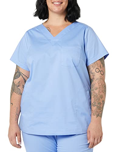 Amazon Essentials Damen Klassisch geschnittenes Scrub-Top mit V-Ausschnitt und kurzen Ärmeln (erhältlich in Übergrößen), Kornblumenblau, 3XL Große Größen von Amazon Essentials