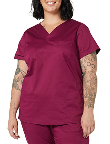 Amazon Essentials Damen Klassisch geschnittenes Scrub-Top mit V-Ausschnitt und kurzen Ärmeln (erhältlich in Übergrößen), Pflaume, L von Amazon Essentials