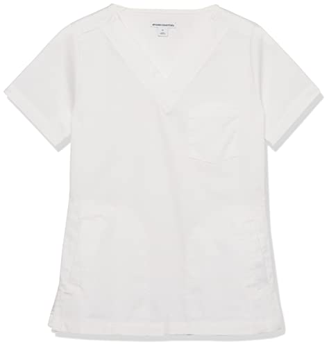 Amazon Essentials Damen Klassisch geschnittenes Scrub-Top mit V-Ausschnitt und kurzen Ärmeln (erhältlich in Übergrößen), Weiß, XS von Amazon Essentials