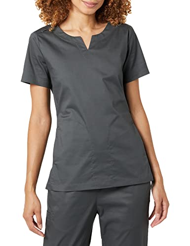 Amazon Essentials Damen Klassisch geschnittenes Scrub-Top mit geteiltem Halsausschnitt (in Übergröße erhältlich), Dunkelgrau, XXL von Amazon Essentials