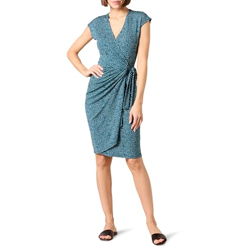 Amazon Essentials Damen Klassisches Wickelkleid mit Flügelärmeln (erhältlich in Übergröße), Blau Gänseblümchen, S von Amazon Essentials