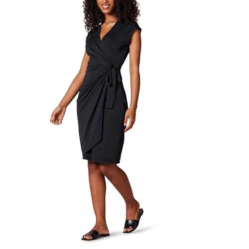 Amazon Essentials Damen Klassisches Wickelkleid mit Flügelärmeln (erhältlich in Übergröße), Schwarz, S von Amazon Essentials