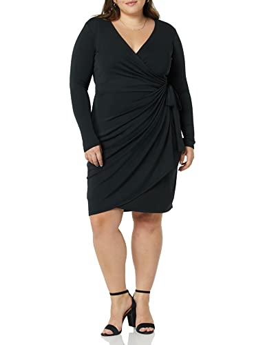 Amazon Essentials Damen Klassisches Wickelkleid mit Langen Ärmeln (erhältlich in Übergröße), Schwarz, S von Amazon Essentials