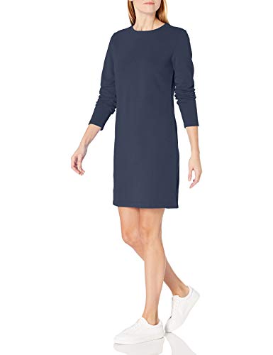 Amazon Essentials Damen Langärmliges Fleecekleid mit Rundhalsausschnitt und Überknielänge, Marineblau, XS von Amazon Essentials