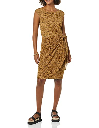 Amazon Essentials Damen Kleid in Wickeloptik mit Flügelärmeln und U-Boot-Ausschnitt, Dunkles Kamelbraun Leopardenmuster, S von Amazon Essentials