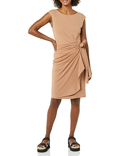 Amazon Essentials Damen Kleid in Wickeloptik mit Flügelärmeln und U-Boot-Ausschnitt, Hellbraun, XL von Amazon Essentials