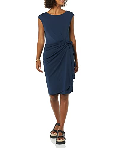 Amazon Essentials Damen Kleid in Wickeloptik mit Flügelärmeln und U-Boot-Ausschnitt, Marineblau, M von Amazon Essentials