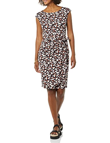 Amazon Essentials Damen Kleid in Wickeloptik mit Flügelärmeln und U-Boot-Ausschnitt, Mehrfarbig Floral, L von Amazon Essentials