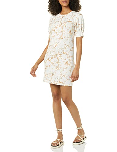Amazon Essentials Damen Kleid mit Kurzen Puffärmeln aus Superweichem Terry-Frottee, Bequeme Passform (Früher Daily Ritual), Bräunen Weiß Marmor, XS von Amazon Essentials