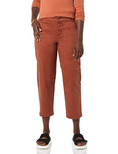 Amazon Essentials Damen Knöchellange, elastische Barrel-Leg-Chinohose (Früher Goodthreads), Rostiges Orange, S von Amazon Essentials