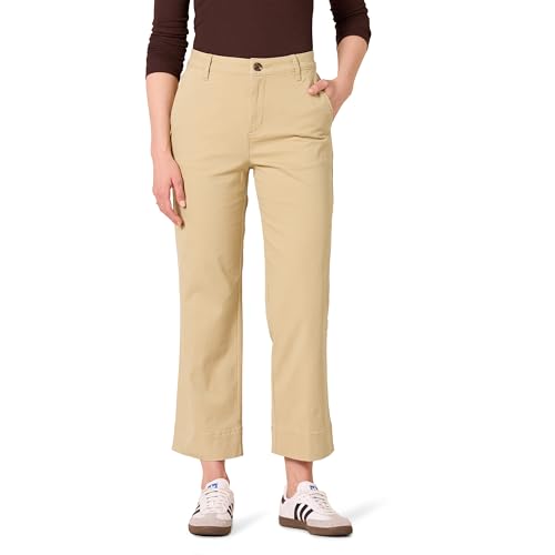 Amazon Essentials Damen Knöchellange Chinohose mit normaler Passform hohem Bund und weitem Bein, Bräunen, 46 von Amazon Essentials