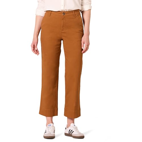 Amazon Essentials Damen Knöchellange Chinohose mit normaler Passform hohem Bund und weitem Bein, Karamell, 36-38 von Amazon Essentials