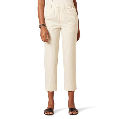 Amazon Essentials Damen Knöchellange Hose aus Stretch-Baumwolle mit mittelhoher Taille und lockerer Passform zum Hineinschlüpfen, Beige, XL von Amazon Essentials