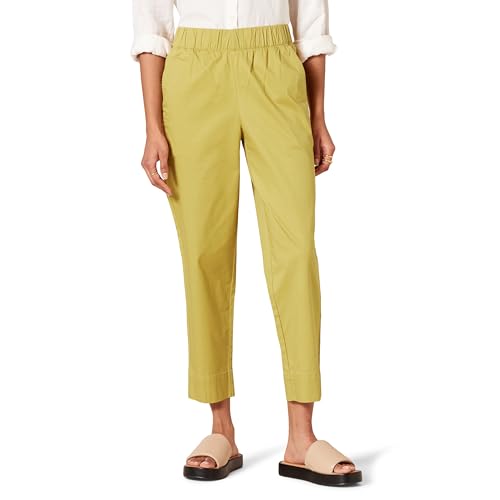 Amazon Essentials Damen Knöchellange Hose aus Stretch-Baumwolle mit mittelhoher Taille und lockerer Passform zum Hineinschlüpfen, Dunkelgelb, XL von Amazon Essentials