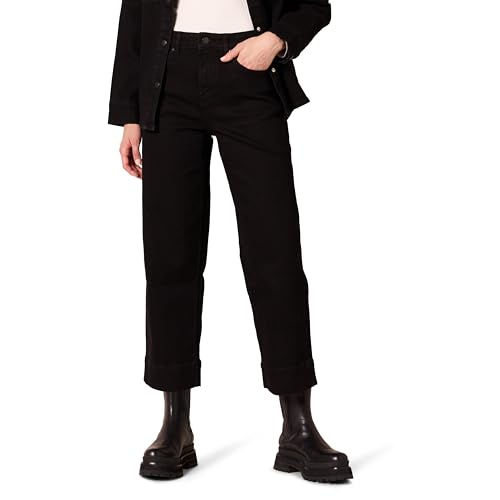 Amazon Essentials Damen Knöchellange Jeans mit normaler Passform, hohem Bund und weitem Bein - Auslauffarben, Schwarz, 44 von Amazon Essentials
