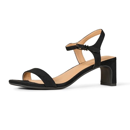 Amazon Essentials Damen Knöchelriemenschuhe mit niedrigem Absatz, Schwarz Optik Wildleder, 44.5 EU von Amazon Essentials