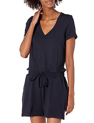 Amazon Essentials Damen Kurzärmeliger Playsuit mit V-Ausschnitt aus Superweichem Terry-Frottee (Früher Daily Ritual), Marineblau, XL von Amazon Essentials