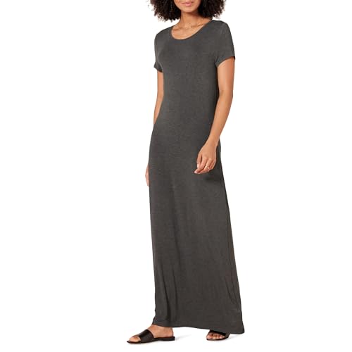 Amazon Essentials Damen Kurzärmliges Maxikleid, Fließend, Dunkelgrau Meliert, XXL von Amazon Essentials