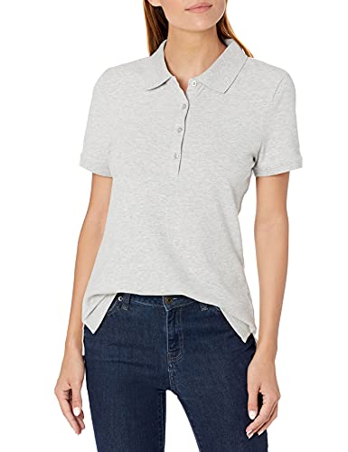 Amazon Essentials Damen Kurzärmeliges Poloshirt (Erhältlich In Übergröße), Hellgrau Meliert, XL von Amazon Essentials