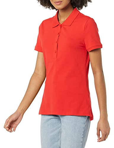 Amazon Essentials Damen Kurzärmeliges Poloshirt (Erhältlich In Übergröße), Kräftiges Mohnrot, L von Amazon Essentials