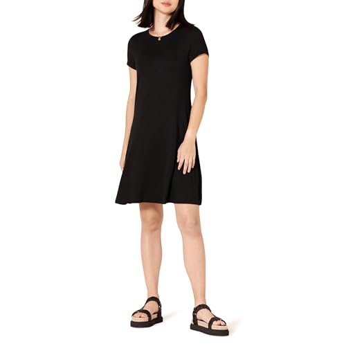 Amazon Essentials Damen Kurzärmeliges Swing-Kleid mit U-Ausschnitt (erhältlich in Übergröße), Schwarz, M von Amazon Essentials