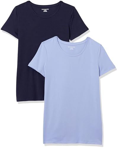 Amazon Essentials Damen T-Shirt mit kurzen Ärmeln und Rundhalsausschnitt in normaler Passform, 2er-Pack, Marineblau/Purpur, XL von Amazon Essentials