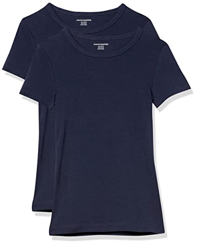 Amazon Essentials Damen Kurzärmeliges T-Shirt mit Rundhalsausschnitt, Schmale Passform, 2er-Pack, Marineblau, XL von Amazon Essentials