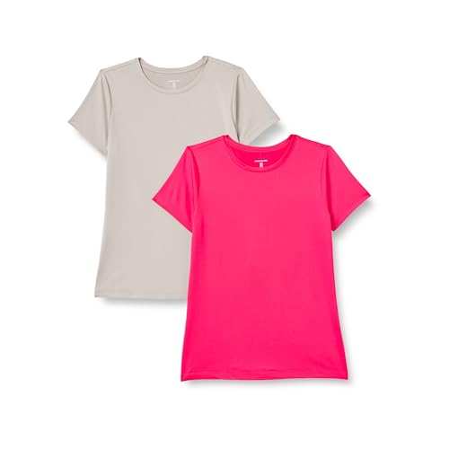 Amazon Essentials Damen Kurzärmeliges T-Shirt mit Rundhalsausschnitt aus Tech-Stretch-Stoff, 2er-Pack, Beige/Intensive Rosa, XL Amazon Essentials Damen Kurzärmeliges T-Shirt mit Rundhalsausschnitt aus Tech-Stretch-Stoff, 2er-Pack, Beige/Intensive Rosa, XL von Amazon Essentials