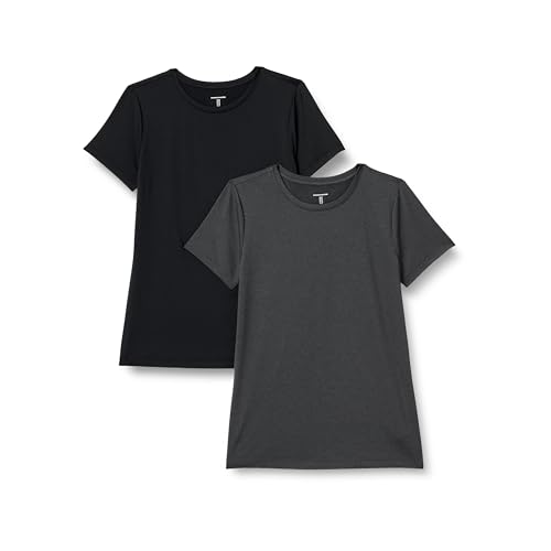 Amazon Essentials Damen Kurzärmeliges T-Shirt mit Rundhalsausschnitt aus Tech-Stretch-Stoff, 2er-Pack, Graphit Heide/Schwarz, XS Amazon Essentials Damen Kurzärmeliges T-Shirt mit Rundhalsausschnitt aus Tech-Stretch-Stoff, 2er-Pack, Graphit Heide/Schwarz, XS von Amazon Essentials