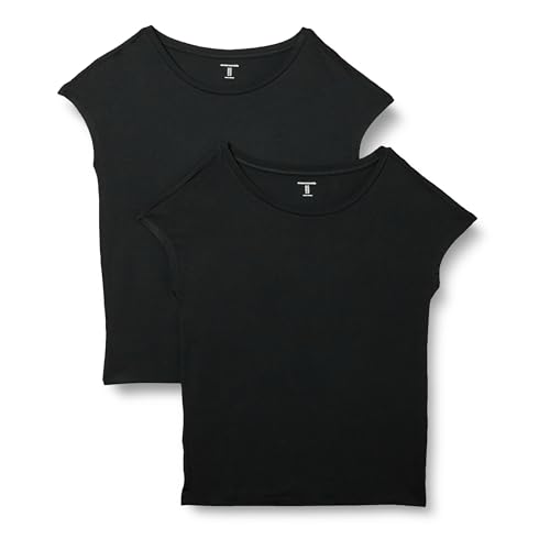 Amazon Essentials Damen Regular-Fit Kurzarm-T-Shirt Jersey U-Boot-Ausschnitt, 2er-Pack, Schwarz, M von Amazon Essentials