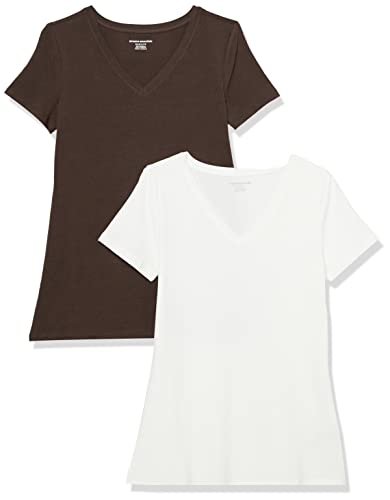 Amazon Essentials Damen Kurzärmeliges T-Shirt mit V-Ausschnitt, Klassischer Schnitt, 2er-Pack, Espresso/Weiß, XXL Amazon Essentials Damen Kurzärmeliges T-Shirt mit V-Ausschnitt, Klassischer Schnitt, 2er-Pack, Espresso/Weiß, XXL von Amazon Essentials
