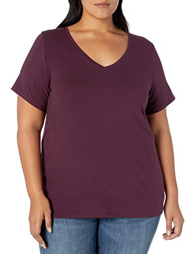 Amazon Essentials Damen T-Shirt mit V-Ausschnitt und kurzen Ärmeln in Übergröße, Burgunderrot, 4XL Große Größen von Amazon Essentials