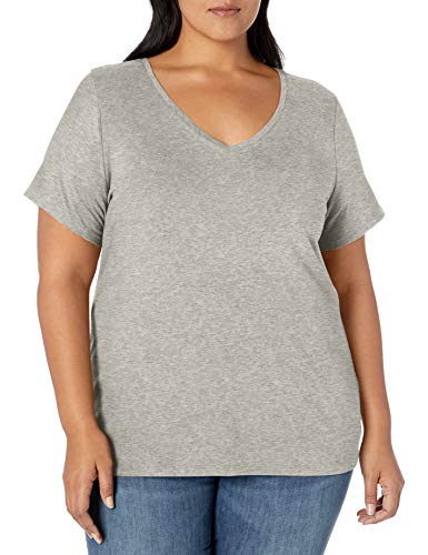Amazon Essentials Damen T-Shirt mit V-Ausschnitt und kurzen Ärmeln in Übergröße, Hellgrau Meliert, XXL Große Größen von Amazon Essentials