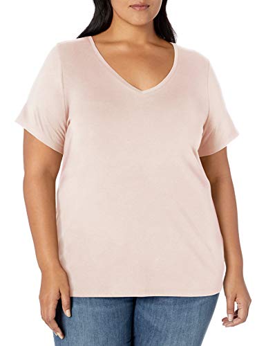 Amazon Essentials Damen Kurzärmeliges T-Shirt mit V-Ausschnitt (erhältlich in Übergröße), Hellrosa, XXL Große Größen von Amazon Essentials