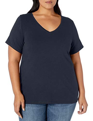 Amazon Essentials Damen Kurzärmeliges T-Shirt mit V-Ausschnitt (erhältlich in Übergröße), Marineblau, 5XL Große Größen von Amazon Essentials