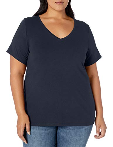 Amazon Essentials Damen T-Shirt mit V-Ausschnitt und kurzen Ärmeln in Übergröße, Marineblau, XXL Große Größen von Amazon Essentials