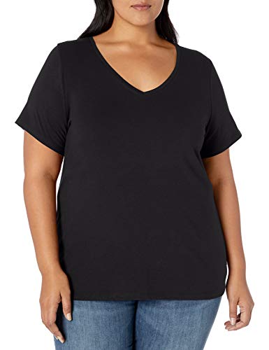 Amazon Essentials Damen T-Shirt mit V-Ausschnitt und kurzen Ärmeln in Übergröße, Schwarz, XXL Große Größen von Amazon Essentials